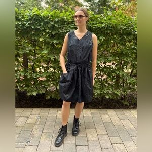 Dries Van Noten Navy Blue Drop Waist Cotton Tank Dress w/Sequin Détail Sz 40